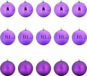 vidaXL Set Globuri de Crăciun XL 15 pcs Violet Plastic