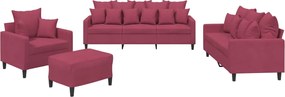 vidaXL Set canapele cu perne, 4 piese, roșu vin, catifea