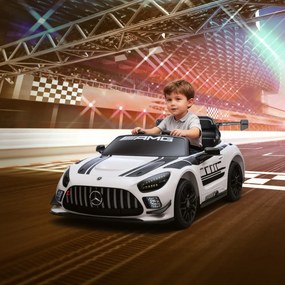 AIYAPLAY Mașinuță Electrică pentru Copii 3-8 Ani Mercedes-AMG 12V cu Telecomandă, Lumini LED, Roți de Transport, Alb | Aosom Romania