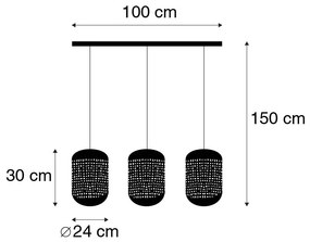 Lampă suspendată vintage neagră cu alamă ovală cu 3 lumini - Kayleigh