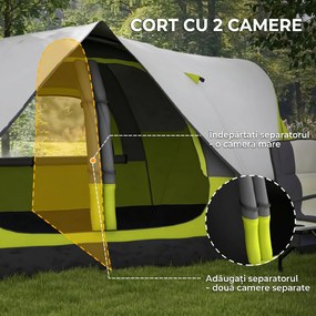 Outsunny Cort de Camping cu 2 Dormitoare pentru 6-8 Persoane | Aosom Romania