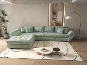 Colțar extensibil dumonde cu ladă de depozitare si sezut confortabil din spuma high-density, Loana XL Ambience Mint 335x185 cm
