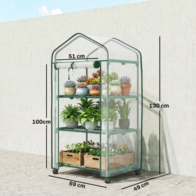 Outsunny Mini seră de grădină cu 3 rafturi, prelată PVC de înaltă densitate, ușă rulabilă 4 roți 69 x 49 x 130 cm transparent | Aosom Romania