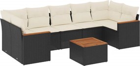 vidaXL Set mobilier de grădină cu perne, 8 piese, negru, poliratan