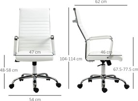 Vinsetto Scaun de birou ergonomic din piele ecologică, cu rotire și balans, 54x62x104-114 cm, alb | Aosom Romania