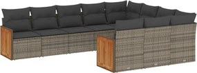 vidaXL Set mobilier de grădină cu perne, 10 piese, gri, poliratan