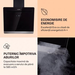 Klarstein Aurora Eco 60, hota, 60 cm, montată pe perete, 585 m³/h, A+, control tactil, negru