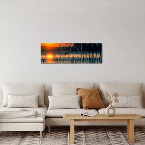 Tablou - Apus de soare la lac (cu ceas) (90x30 cm)