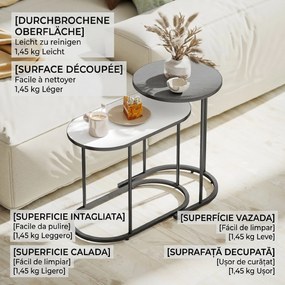 HOMCOM Set 2 Măsuțe de Cafea Suprapuse cu Cadru Metalic pentru Sufragerie și Birou, Gri și Alb | Aosom Romania