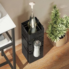 HOMCOM Suport metalic pentru umbrele cu 4 cârlige și tavă colectoare detașabilă pentru hol/birou 15,5x15,5x49 cm Negru | Aosom Romania