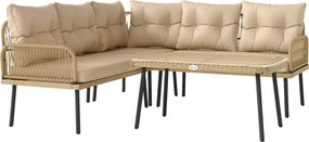 Outsunny Set de Mobilier de Grădină din 4 Piese cu 2 Canapele, Fotoliu de Colț și Măsuță de Cafea, 100x68x74 cm, Bej | Aosom Romania