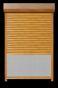 Rulou Exterior Aluminiu Stejar Auriu cu Plasă Insecte – Acționare Manuală