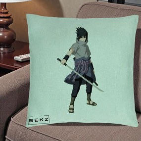 Perna Personalizata Naruto Sasuke Uchiha cu Sabia, 40x40 cm, Verde Menta, Husa Detasabila, Perna Inclusa, BEKZ®