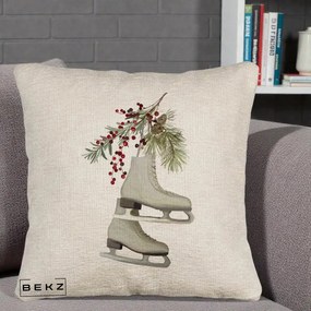 Perna Decorativa Patine cu Ramuri de Brad si Afine, 40x40 cm, Bej Canapea, Husa Detasabila, Perna Inclusa, BEKZ®