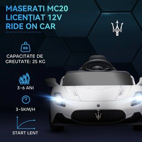 AIYAPLAY Mașină Electrică pentru Copii 3-6 Ani cu Telecomandă, Muzică, Claxon și Faruri LED, 105x65.5x42 cm, Alb | Aosom Romania