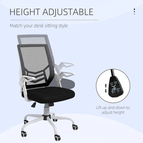 Vinsetto Scaun de Birou Ergonomic cu Înălțime Reglabilă și Brațe Rabatabile Pivotant la 360°, 62,5x55x94-104 cm, Negru | Aosom Romania