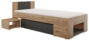 Pat de o persoană 90 cm Uniforme (stejar artisan + antracit) (cu sp. depozitare). 1116537