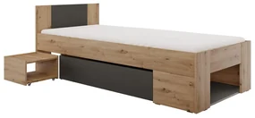 Pat de o persoană 90 cm Uniforme (stejar artisan + antracit) (cu sp. depozitare). 1116537