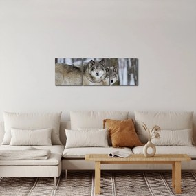 Tablou - Lupii în timpul iernii (cu ceas) (90x30 cm)