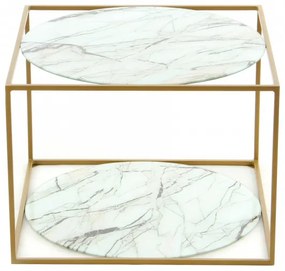 Masuta de cafea patrata din sticla cu spatiu de depozitare Cody 50x50x36 cm alb/auriu