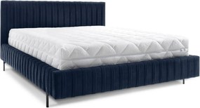 Pat matrimonial albastru închis tapițat cu spațiu de depozitare cu somieră 140x200 cm Plissa – ELTAP