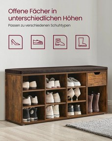 Pantofar bancuta hol cufar cu depozitare, Vasagle, Maro, 104x30.5x48 cm