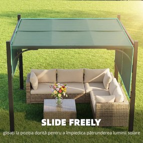 Outsunny Pergolă de grădină 3 x 3 m tonelă de grădină cu copertină glisantă, structură metalică, pentru exterior, Gri Închis | Aosom Romania