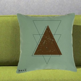 Perna Decorativa Geometric Triunghiuri Sacred, 40x40 cm, Verde, Husa Detasabila, Perna Inclusa, BEKZ®