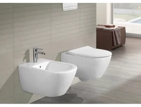 Pachet vas WC rimless suspendat + bideu suspendat, Villeroy&amp;Boch Subway 2.0, DirectFlush, cu capac WC inchidere lenta