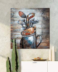 Tablou Golf, Metal, Multicolor, 80x80x5.5 cm