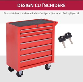 DURHAND Cărucior de unelte, 2 sertare mici și 5 sertare mari, oțel, până la 150 kg, 69 x 33 x 75 cm, roșu | Aosom Romania