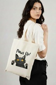 Sacosa de Panza pentru Cumparaturi, Geanta Tote, model Paws up 38 x 34.5 cm, Alba, BEKZ®
