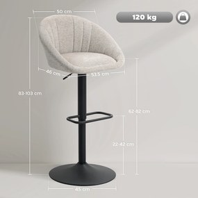 HOMCOM Set 2 Scaune de Bar Rotative din Țesătură cu Înălțime Ajustabilă Bej | Aosom Romania
