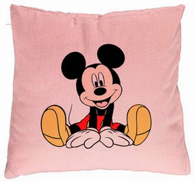 Perna Decorativa, Model copii Mickey Mouse, 40x40 cm, Roz, Husa Detasabila, Burduf