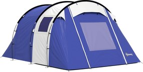 Outsunny Cort de camping pentru 4 persoane, 2 camere, impermeabil 3000mm, cu podea și sac, 420x300x200cm, Albastru închis | Aosom Romania