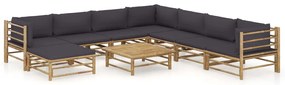 vidaXL Set mobilier de grădină cu perne gri închis, 9 piese, bambus