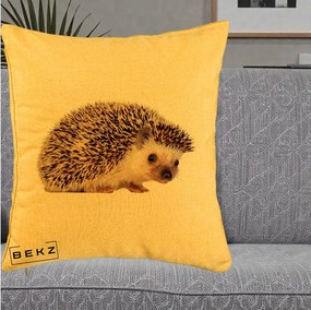 Perna Decorativa Arici Fotorealist, 40x40 cm, Galben, Husa Detasabila, Perna Inclusa, BEKZ®