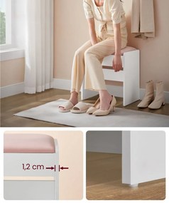 Taburet/scaun tapițat VELVET pentru masa de toaletă, 45×45×28,6 cm, alb/roz Vasagle