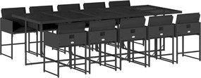 vidaXL Set mobilier de exterior cu perne, 11 piese, negru, poliratan