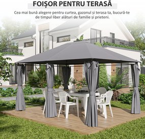 Outsunny 3x4 m Gazebo de Exterior din Oțel cu 6 Perdele Detașabile și Orificii de Drenaj, Gri | Aosom Romania