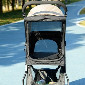 PawHut Cărucior pentru Câini cu 3 Roți, Cărucior Pliant cu Husă de Ploaie, Coș și Curea, 80,5x51,5x100 cm, Kaki | Aosom Romania