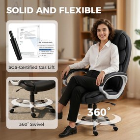 HOMCOM Scaun Birou Ergonomic Rotativ din Piele PU, Funcție Legănare, Înălțime Reglabilă, Capacitate 120kg, Negru | Aosom Romania