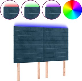 vidaXL Tăblie de pat cu LED, albastru închis, 144x5x118/128cm, catifea