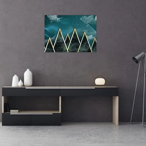 Tablou pe sticlă - Lună plină deasupra munțiilor aurii (70x50 cm)