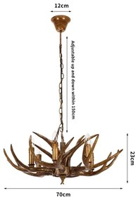 Brilagi - Candelabru suspendat cu lanț DEER, 6xE14/10W/230V, Ø 70 cm, cu coarne