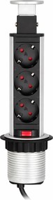 Priză încorporabilă în blat Lift Box Design Light, 3 prize Schuko, aluminiu, D:71 mm Plastic, D:71 mm; H:285 mm