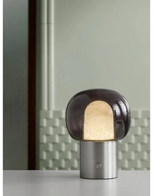 Veioză argintie LED din aluminiu cu abajur din sticlă (înălțime 32 cm) Iris – Blomus