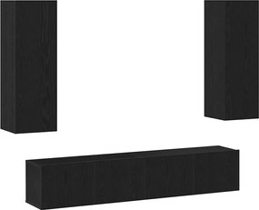 vidaXL Set comodă TV Pe perete Stejar Negru Lemn compozit