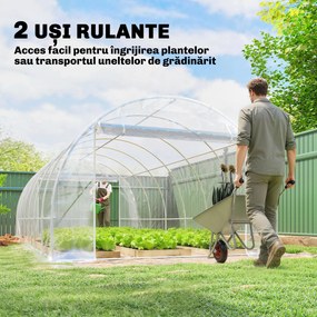 Outsunny Seră de Grădină Tip Tunel 3x6x2 m cu 2 Uși Rulabile, Cadru din Oțel și Acoperire din PE, pentru Legume, Fructe, Flori, Anti-UV, Transparentă | Aosom Romania