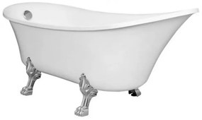 Antica cadă de baie independentă cu picioare și scurgere cromate